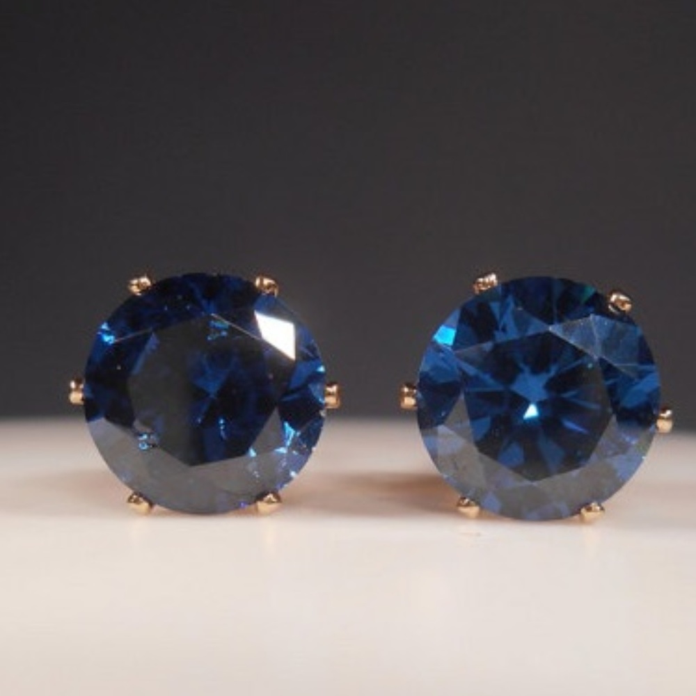 Gold Plated Sapphire Blue CZ Stud Earrings